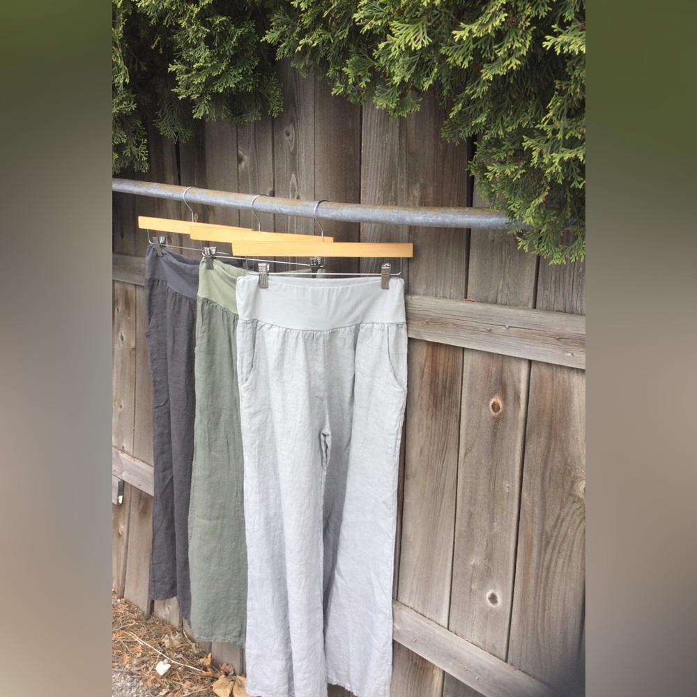 Italian Ladies Plain Linen Wide Leg Palazzo Trouser - charcoal